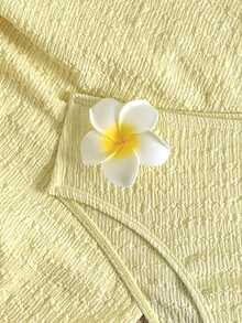 SHEIN Ensemble de maillot de bain avec décor floral 3D pour préadolescentes en vacances à la plage - Jaune citron - Voir 4