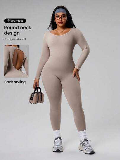 Rhythm Era Plus Size Dam Sömlös Rygglös V-Rygg Sportjumpsuit