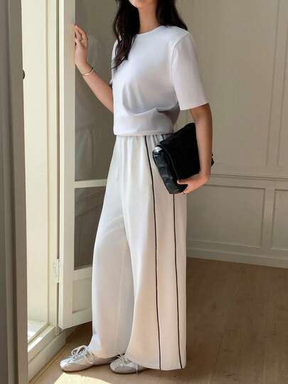 Veilorie 女士休闲黑色条纹裤