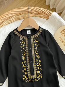 Newborn Baby Boy Cute Fluffy Blue Cartoon Pattern Hooded Romper, Autumn/Winter - Black - View 7