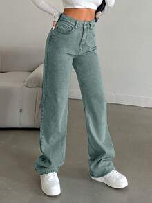 EURMUSE 100%Cotton Straight Leg Jeans Snow Wash - Light Wash - View 5