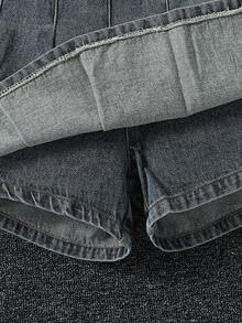 Genkimix Kids 少女休闲复古水洗蓝短裙裤，侧边蝴蝶结系带，褶裥设计，舒适腰带，百搭牛仔短裙裤，新品上市 - 中等水洗藍 - 查看 4