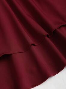 Sweetra New Elegant Commuter Oblique Shoulder Pleated Tie Waist Slimming Versatile Double-Layer Hem Women's Wine Red Long Sleeve Dress, Spring/Summer, Suitable For Dates, Parties, And Daily Outings - Red - View 5