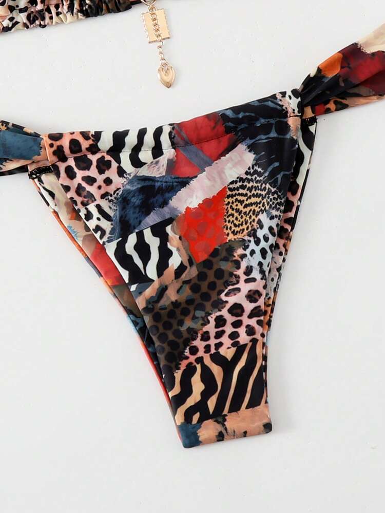 Conjunto de bikini sexy con estampado de leopardo para mujer, ideal para verano en la playa, estampado al azar - Multicolor - Ver 6