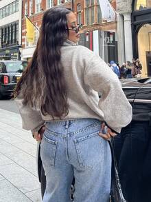 女士休闲宽松半拉链毛衣 - 彩色 - 查看 2