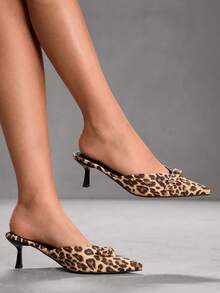 CUCCOO SZL Women's Sexy Leopard Print Pointed Toe Backless Bow Tie Stiletto High Heel Pumps - Multicolor - View 4