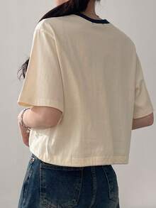 DAZY Áo thun in họa tiết khối màu rộng rãi cho nữ - Màu be - Xem 5