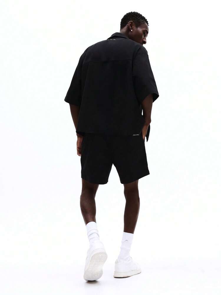 Black Short Sleeve Shirt And Shorts Set