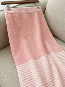 Franclia 优雅几何波点条纹长款A字针织半身裙，休闲百搭，适合通勤，秋冬季穿着 - 彩色 - 查看 3