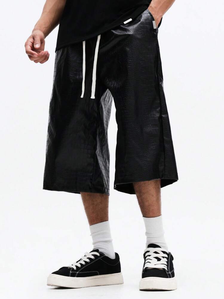 Wide Leg Synthetic Leather Casual Pants