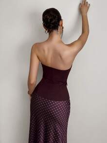 Firerie Áo corset nữ thanh lịch, tối giản, bất đối xứng, phù hợp cho mặc hàng ngày, dự tiệc, đám cưới. - Màu đỏ tím - Xem 7