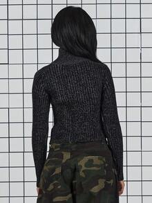 COUREZ 不对称拉链修身罗纹针织套头衫 - 黑色 - 查看 3