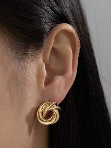 Ellevyn 扭結圓形耳釘 - 金黃色 - 查看 1