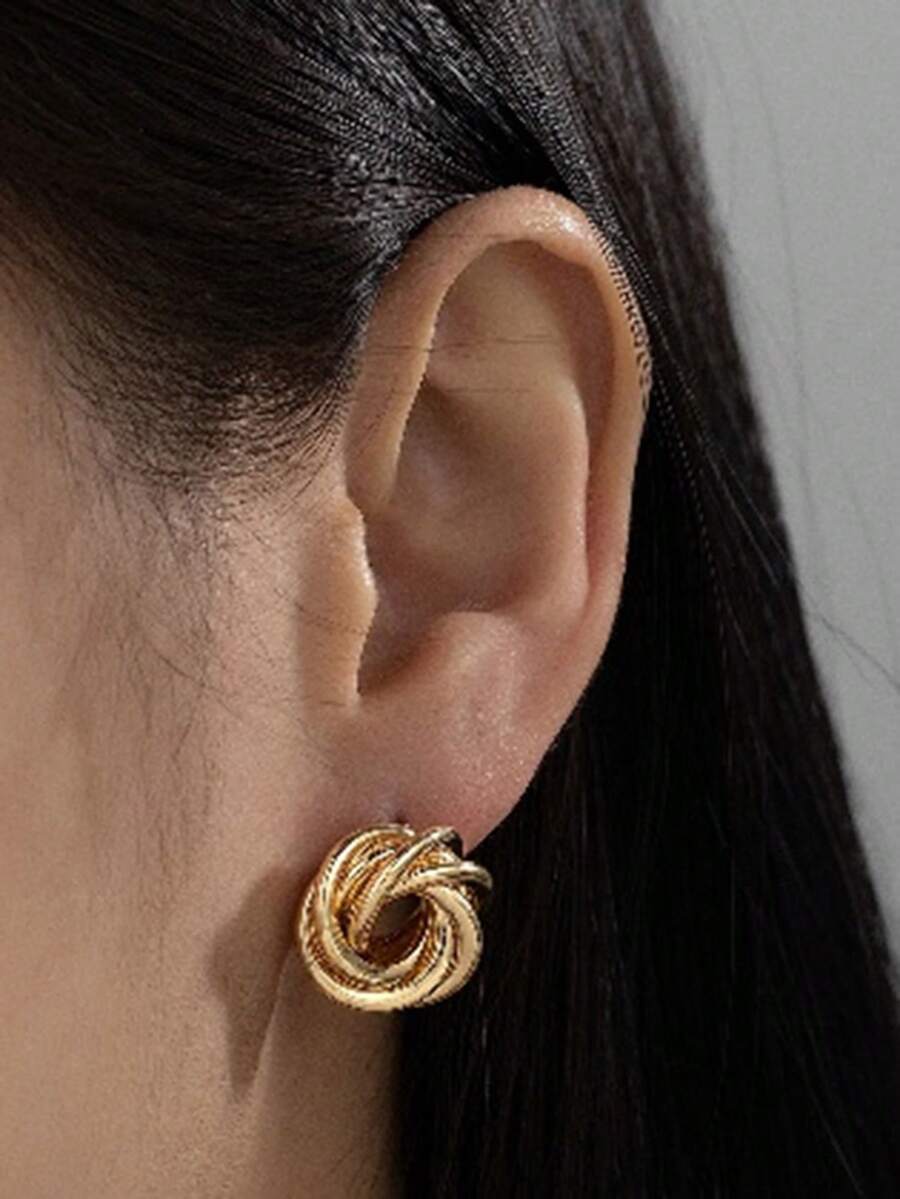Ellevyn 扭結圓形耳釘 - 金黃色 - 查看 1