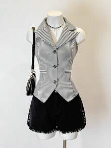 SHEIN Jeanoir Casual Striped Sleeveless Shirt, Suitable For Summer Commute - Multicolor - View 1