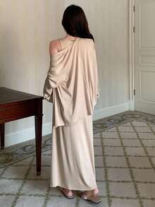 DAZY Women's Simple Solid Color Knit Cardigan, Tank Top And Mini Skirt Homewear Set - Apricot - View 2