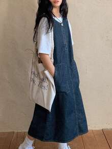 DAZY Tween Girls' V-Neck Sleeveless Denim Jumper Dress, Fall - Blue - View 4