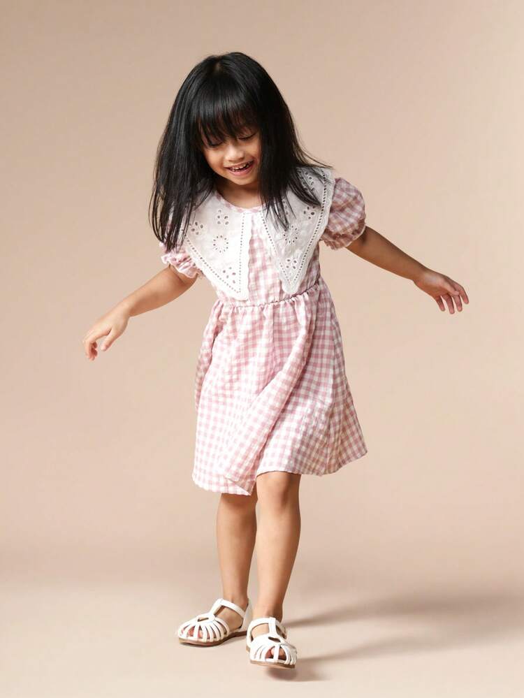 Gingham Check Dress With Lace Collar