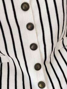 GlowEve Vertical Striped V-Neck Sleeveless Fitted Single-Breasted Cardigan For Women - Multicolor - View 4