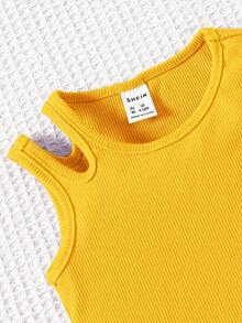 SHEIN Leap Crew Conjunto de top de tirantes de punto sencillo y versátil para bebé niña (top de tirantes regular, tres piezas de estilo de verano) - Multicolor - Ver 4