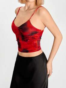 SHEIN EZwear 女士简约细肩带背心，日常休闲装 - 紅色 - 查看 5