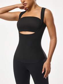 Seamluxe SHEIN Sport Women's Elastic Fitness Sweat Suit, Suitable For Running And Yoga Waist Trainer Tummy Control Sculpt Touch Waist Trainer Sweat Waist Trainer Athletic Top