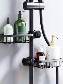 No Drilling Shower Rack - Space Aluminum Bathroom Storage Rack, Wall-Mounted Soap Rack For Shower, Toilet And Bathtub Storage - Multicolor - View 3