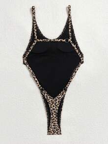 Swim SXY 2025新款豹纹性感沙滩比基尼，夏季连体丁字泳衣 - 棕色 - 查看 4