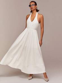 COSMINA V-Neck Design Elegant Women's Dress, Suitable For Dates, Valentine's Day, Parties, Weddings, Wedding Guests, Summer, White - White - View 2