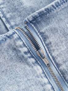 SHEIN MOD Áo hai dây denim xếp ly cài cúc phía trước màu xanh nhạt dành cho nữ - Rửa nhẹ - Xem 4