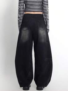 Bloopia Women's Casual Loose Fit Pentagram Print Pocket Pants - Black - View 2
