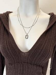 Jeanoix Y2K Hooded Deep V-Neck Knit Top, Spring Women's Elbow-Sleeve Sweater - Brown - View 4