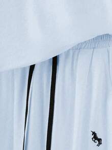 Everyssa 2pcs/Set Women's Fashion Round Neck Embroidered Print Contrast Trim T-Shirt, Casual Elastic Waist Embroidered Wide Leg Pants Set - Multicolor - View 4