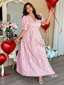 Vionelle Đầm Jacquard cỡ lớn, thích hợp cho ngày Valentine, mùa xuân/hè. - Hồng - Xem 5