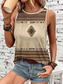 EMERY ROSE 女士几何印花休闲圆领背心，休闲款 - 彩色 - 查看 4