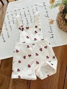 Babygirl Cute Versatile Casual Apricot Ditsy Floral Romper - Apricot - View 3