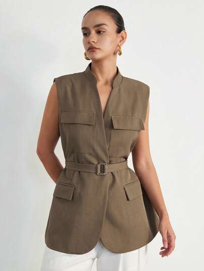 Aveloria Modichic Oversized mouwloos vest, retro vintage stijl, losse pasvorm voor woon-werkverkeer, elegant getailleerd blazervest van hoge kwaliteit, damestop