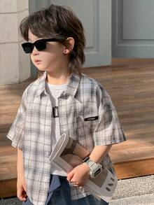 DAZY 男童格子衬衫和牛仔裤套装 - 白色 - 查看 2