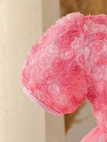 Glamorique Kids Robe de demoiselle d'honneur fleurie pour bébé fille, mariage, fille d'honneur, élégante, rose 3D, anniversaire, convient pour les occasions formelles - Rose bonbon - Voir 5