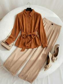 GlowEve 2 Stücke einfarbiges Lässig Hemd und Hose Set