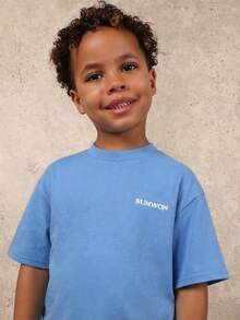 SUMWON 男童休闲纯棉圆领短袖Logo T恤，夏季日常舒适穿着，度假必备 - 藍色 - 查看 4