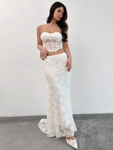 Firerie Body elegante, exquisito, romántico y sexy de encaje transparente para mujer, adecuado para el Día de San Valentín, citas, fiestas, bodas, festivales y vacaciones - Blanco - Ver 6