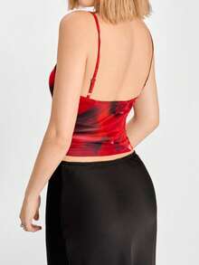 SHEIN EZwear 女士简约细肩带背心，日常休闲装 - 紅色 - 查看 2