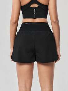 OutZeal Gym Shorts Women Sports Black Shorts Solid Color Summer Spring Workout Running Tummy Control 2-In-1 Built-In Shorts High Waist Active Bottom - Black - View 9