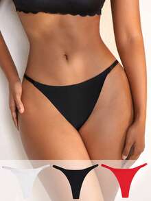 NudeFit 3pcs/Pack Women's Minimalist Solid Color Thong Panties - Multicolor - View 1