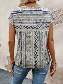 EMERY ROSE Women's Casual Geometric Print Batwing Sleeve Blouse - Blue - View 2