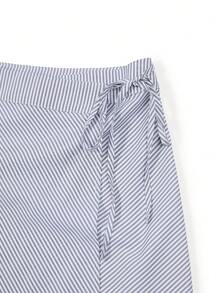 Franclia Women's Elegant Minimalist Commuter Casual Daily Office Lace-Up Striped Knit Gray & White Skirt, Suitable For Spring, Summer, Autumn - Multicolor - View 3