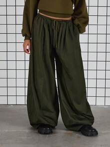 COUREZ Extreme Wide Leg Trousers /Y2K Sping Clothes For Women Baggy Green Trousers Casual Back To School Going Out Outfit Summer Trousers Summer Outfits - Olive Green - View 2