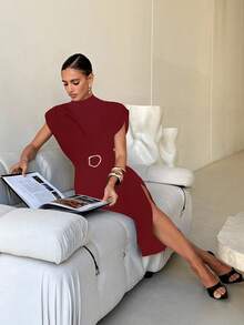 Lavishia Đầm nữ cao cấp, thanh lịch, dài ngang gối, vai rộng, thích hợp cho các buổi tiệc, đi chơi và đi làm. - Màu Đỏ Sâu - Xem 5