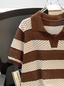 Manfinity Joysei Men's Striped Polo Collar Short Sleeve Casual Knit Top, Autumn - Multicolor - View 3